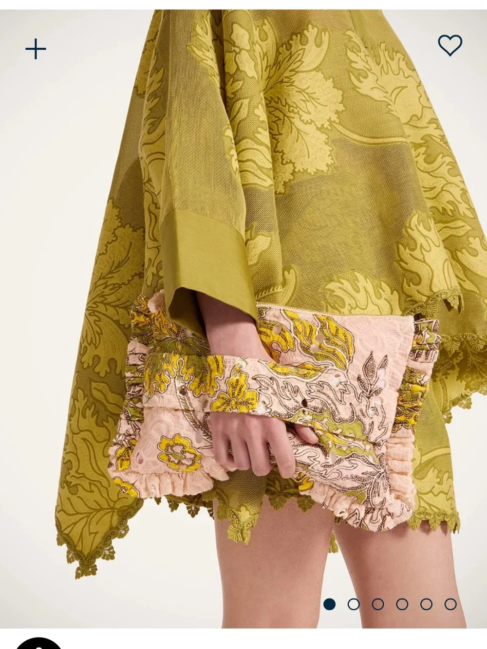 LA DoubleJ Pink and Yellow Floral Ruffle Clutch